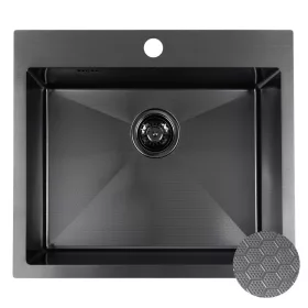   LAVEO MALAWI fekete színű, struktúrált felületű beépíthető inox mosogató szifonnal, 50x58x20 cm