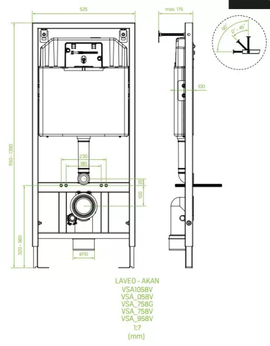 LAVEO AKAN / DESNA WC-szett rejtett fali tartállyal, arany/fekete öblítővel, fali WC-vel, keskeny ülőkével