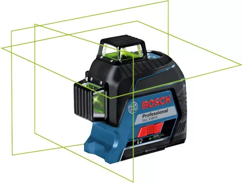 BOSCH 0601063Y00 GLL 3-80 G zöld Vonallézer kofferben + 4 db 1,5 V-os LR6 (AA) + Lézer céltábla + Szerszámkoffer
