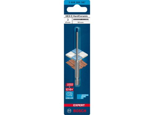BOSCH EXPERT Üveg- és csempefúrószár 3 x 90 mm HEX-9 HARD CERAMIC