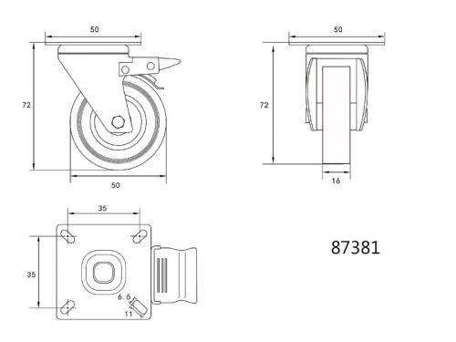 VOREL Ipari kerék forgóvillás fékkel 50 mm 20 kg