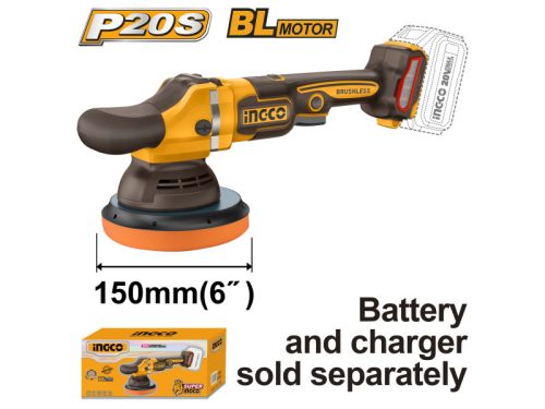 INGCO Akkus polírozó 150 mm szénkefe nélküli 20 V (akku és töltő nélkül)