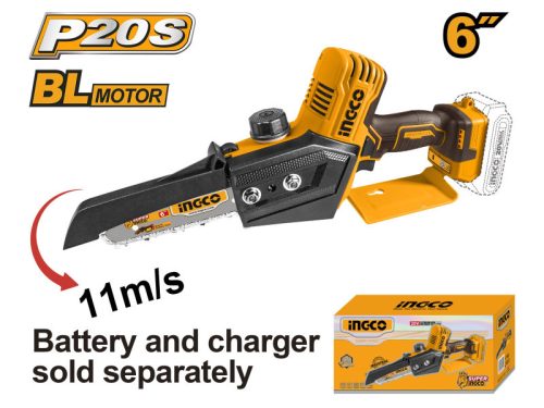 INGCO Akkus láncfűrész 150 mm szénkefe nélküli 20 V (akku és töltő nélkül)