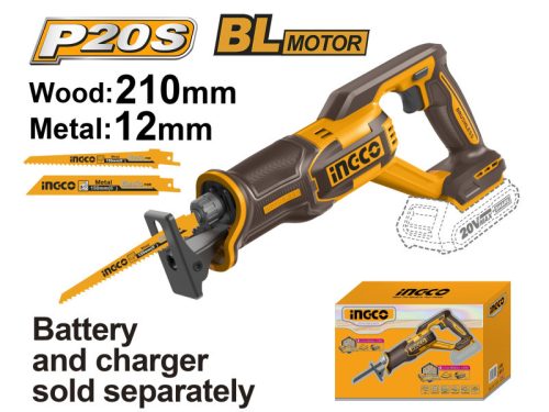 INGCO Akkus szablyafűrész szénkefe nélküli 20 V (akku és töltő nélkül)