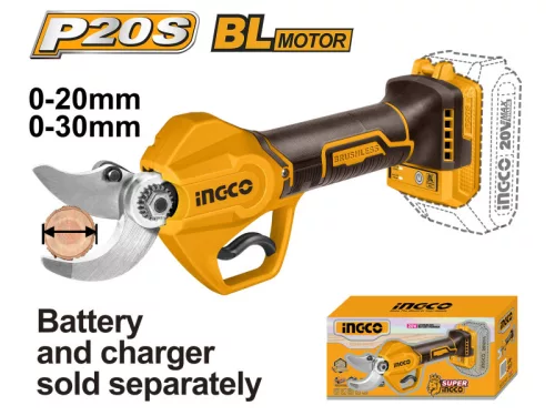 INGCO Akkus metszőolló 30 mm szénkefe nélküli 20 V (akku és töltő nélkül)