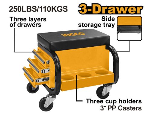 INGCO Fiókos műhelyzsámoly 110 kg 3 fiók
