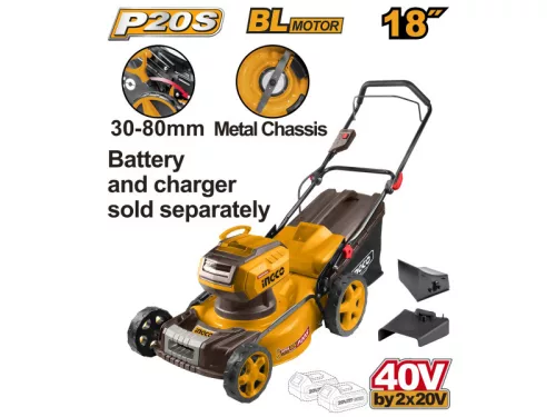 INGCO Akkus fűnyíró 460 mm 2 x 20 V szénkefe nélküli (akku és töltő nélkül)