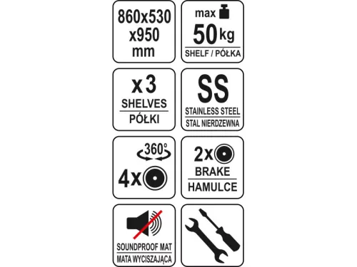 YATO GASTRO Zsúrkocsi 3 polcos