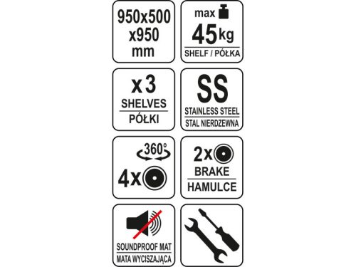 YATO GASTRO Zsúrkocsi 3 polcos