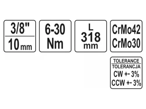 YATO Nyomatékkulcs 3/8" 6-30 Nm / 295-316 mm