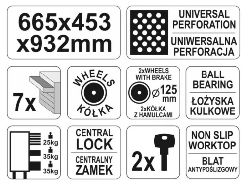 YATO Üres szerszámkocsi 7 fiókos