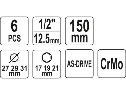 YATO Alufelni dugókulcs készlet 6 részes 1/2" 17/19/21 mm CrMo