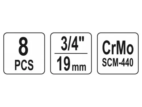 YATO Gépi hosszú dugókulcs készlet 8 részes 3/4" 22-41 mm CrMo