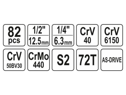 YATO Dugókulcs készlet 82 részes 1/4", 1/2" CrV