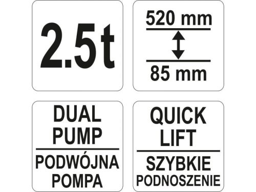 YATO Hidraulikus krokodil emelő 2,5T alacsony profil, dupla dugattyú