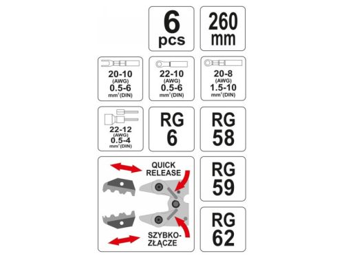 YATO Krimpelő fogó cserélhető pofakészlettel 260 mm