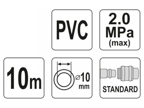 YATO Pneumatikus tömlő gyorscsatlakozóval 10 mm x 10 m, 2,0 MPa
