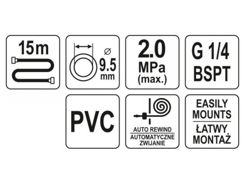 YATO Automata pneumatikus tömlődob 9,5 mm x 15 m