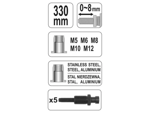 YATO Szegecsanyahúzó fogó készlet karos 330 mm (M5-M6-M8-M10-M12)