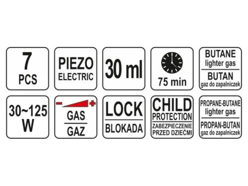 YATO Forrasztópáka készlet 7 részes, bután gáz üzemű (gáz nélkül) Piezo