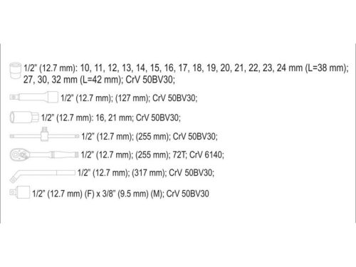 YATO Dugókulcs készlet 25 részes 1/2" 10-32 mm CrV