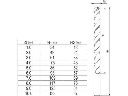 YATO Csigafúró készlet 10 részes 1-10 mm HSS Co