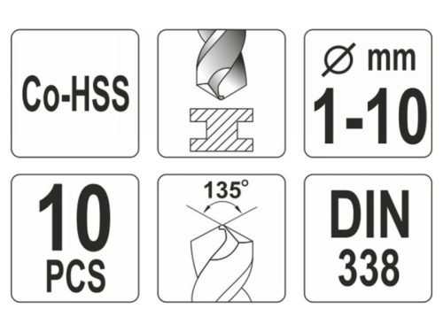 YATO Csigafúró készlet 10 részes 1-10 mm HSS Co