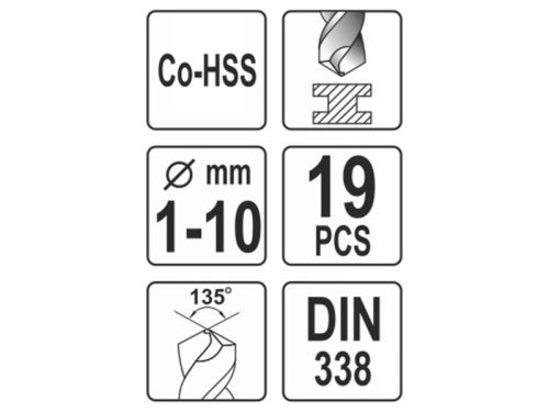 YATO Csigafúró készlet 19 részes 1-10 mm HSS Co