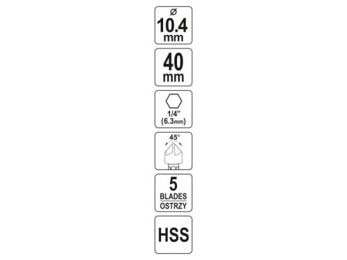 YATO Kúpos süllyesztő fémre 10,4 mm bit befogású HSS
