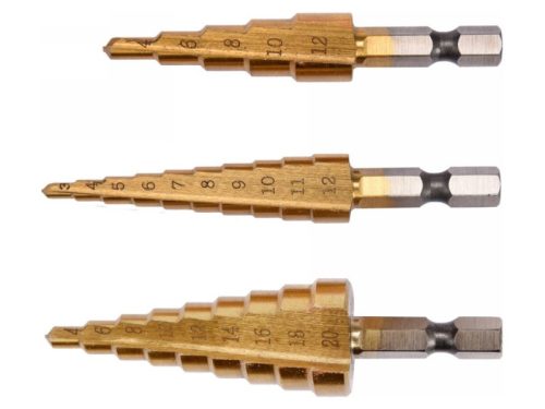 YATO Lépcsős fúró készlet 3 részes HSS titán-nitrid