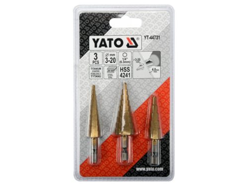 YATO Lépcsős fúró készlet 3 részes HSS titán-nitrid