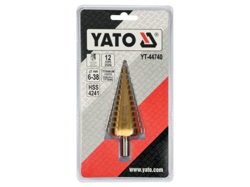 YATO Lépcsős fúró 6-38 mm 12 lépcsős HSS titán-nitrid