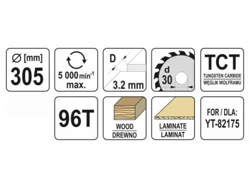 YATO Fűrésztárcsa fához 305 x 30 x 2,2 mm / 96T