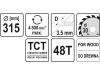 YATO Fűrésztárcsa fához 315 x 30 x 2,5 mm / 48T