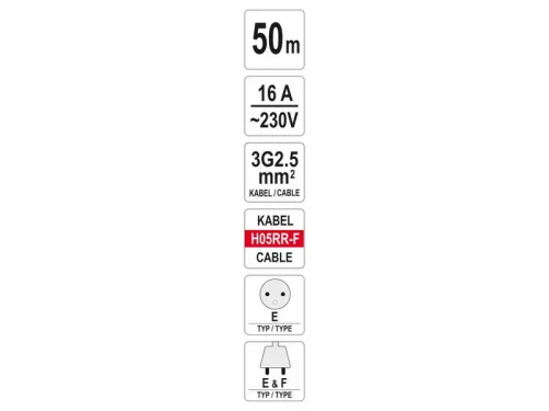 YATO Kábeldob 50 m 3 x 2,5 mm2