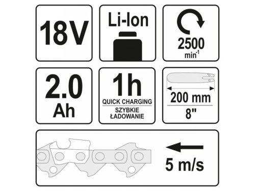 YATO Akkus magassági ágvágó 2-2,8 m 18 V (1 x 2,0 Ah akku + töltő)