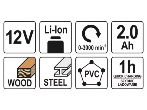YATO Akkus szablyafűrész 12 V Li-Ion (1 x 2,0 Ah akku + töltő)