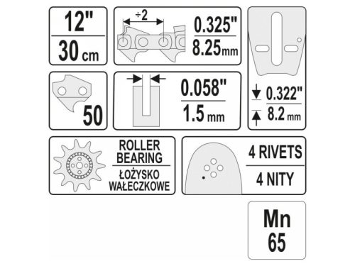 YATO Láncfűrész láncvezető 12" 0,325" 1,5 mm