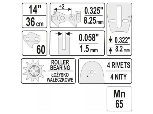 YATO Láncfűrész láncvezető 14" 0,325" 1,5 mm
