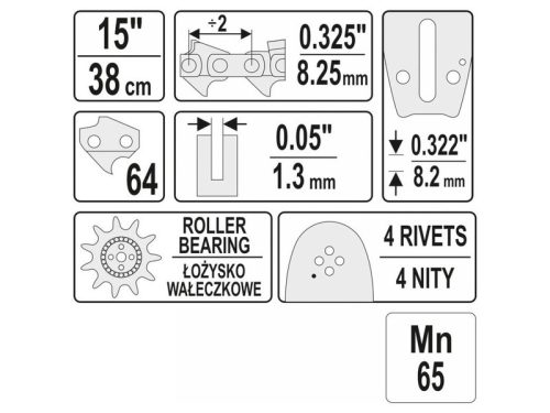 YATO Láncfűrész láncvezető 15" 0,325" 1,3 mm