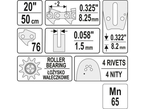 YATO Láncfűrész láncvezető 20" 0,325" 1,5 mm