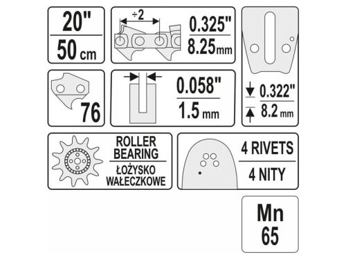 YATO Láncfűrész láncvezető 20" 0,325" 1,5 mm