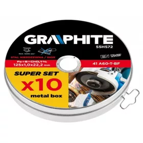   VÁGÓKORONG KÉSZLET GRAPHITE 55H572 125x 1.0 x 22.2 MM, 41 A60-T-BF, INOX, 10 DB