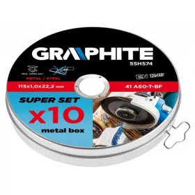   VÁGÓKORONG KÉSZLET GRAPHITE 55H574 115x 1.0 x 22.2 MM, 41 A60-T-BF, FÉM / 10 DB